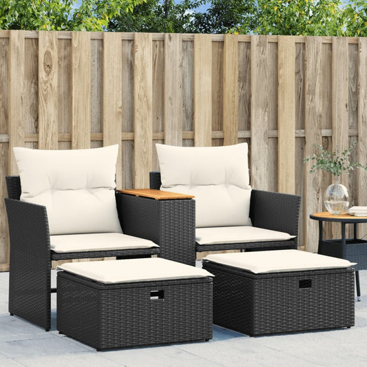 Patio Sofa 2-Seater with Stools Black Poly Rattan