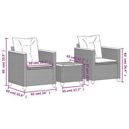 3 Piece Bistro Set with Cushions Beige Poly Rattan Acacia Wood